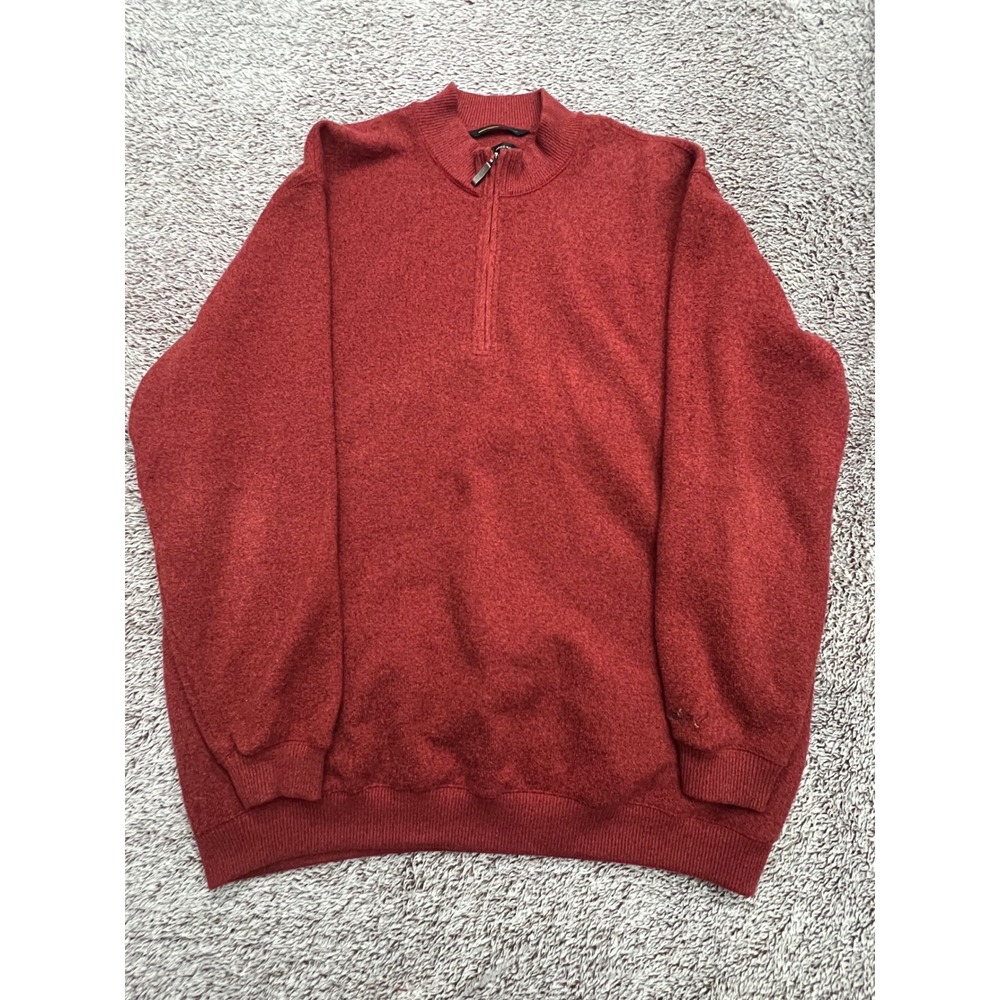 Greg Norman Mens XL Red Heather Quarter Zip Golf Sweater Pullover Shark Logo